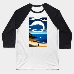 Starry Blue Moon bay abstract line art Baseball T-Shirt